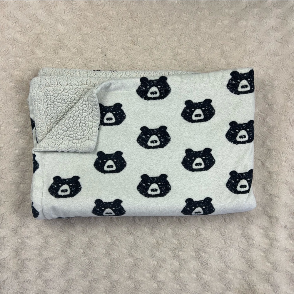 HB Hudson Baby Black White Bear Face Baby Blanket Sherpa Lovey Reversible